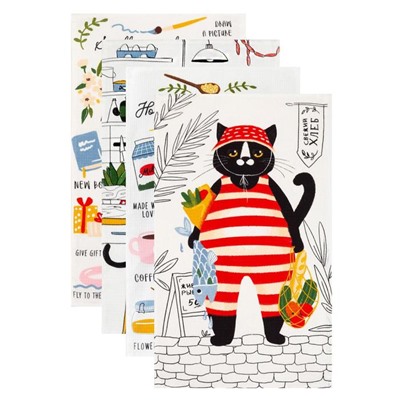 Набор кухонных полотенец «Доляна» Happiness, 35×60 см - 4 шт., 100% хлопок