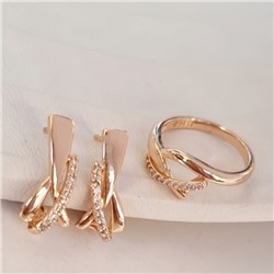 Комплект ювелирной бижутерии коллекция "Дубай" серьги и кольцо 17 р, покрытие позолота, вставка: фианиты, цвет: прозрачный, арт.314.835-17