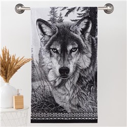 Полотенце махровое Этель ЧБ «Волк», пестроткань, 70×130 см
