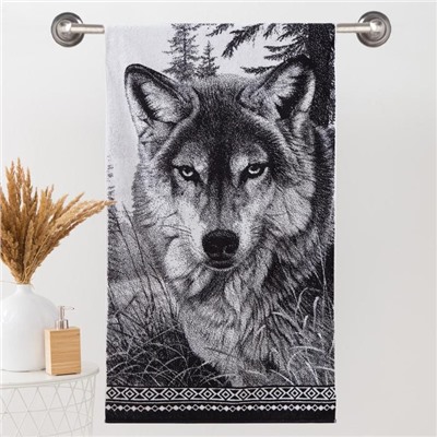 Полотенце махровое Этель ЧБ «Волк», пестроткань, 70×130 см