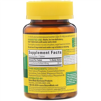 Nature Made, Iron, 65 mg, 180 Tablets