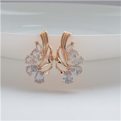 Серьги цветы ювелирная бижутерия коллекция "Дубай" покрытие: позолота, вставка: фианиты, цвет: прозрачный, арт.314.390