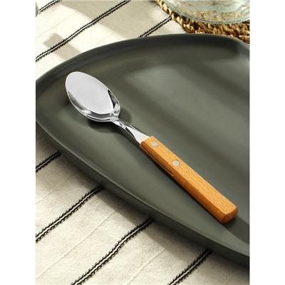 Ложка столовая «Эко-стейк», длина 19.5 см, толщина 1.5 мм, нержавеющая сталь, деревянная ручка, ручка, МИКС
