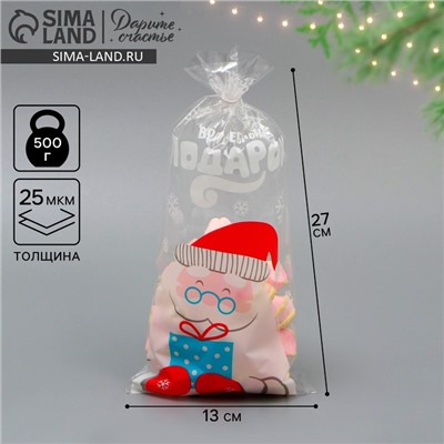 Пакет БОПП новогодний «Дед Мороз», 13×27 см