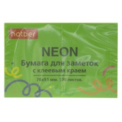 Бумага для заметок с клеевым краем 76х51 мм 100 листов "NEON" зеленая 090326 Хатбер