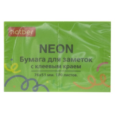 Бумага для заметок с клеевым краем 76х51 мм 100 листов "NEON" зеленая 090326 Хатбер