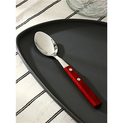 Ложка столовая «Эко-стейк», длина 19.5 см, толщина 1.5 мм, нержавеющая сталь, деревянная ручка, ручка, МИКС