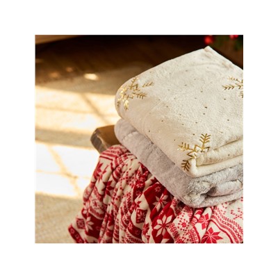 Плед «Этель. Золотые снежинки», 180×200 см, корал-флис, белый