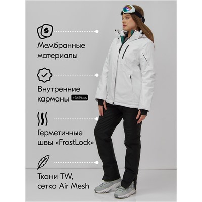 Горнолыжный костюм женский зимний белого цвета 07015Bl