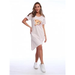 Футболка-туника удлиненная асимметричная с карманами Арт. 517 (Бежевый_мишки)
