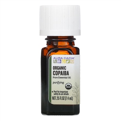 Aura Cacia, чистое эфирное масло, органический копайба, 7,4 мл (0,25 жидк. унции)