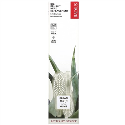 RADIUS, Big Brush Head Replacement, Soft, Left/Right Hand, 2 Pack