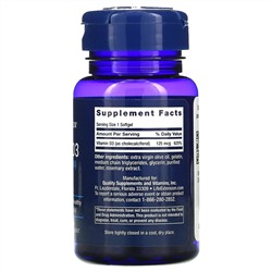 Life Extension, витамин D3, 125 мкг (5000 МЕ), 60 капсул