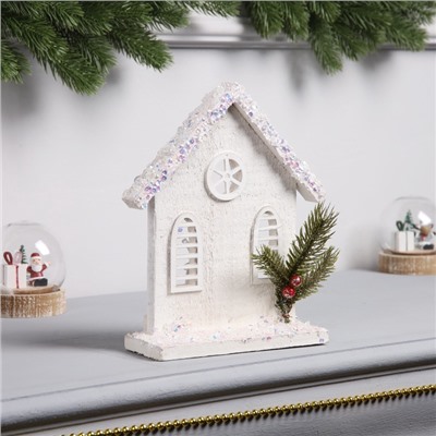 Фигура деревянная «Домик белый», 16×22×6 см, 3 LED, батарейки AAx2 (не в комплекте), свечение теплое белое
