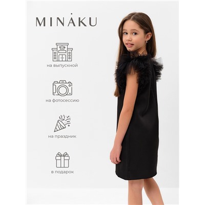 Платье нарядное для девочки MINAKU: PartyDress, прямое, с крылышками, рост 152-158 см, чёрное