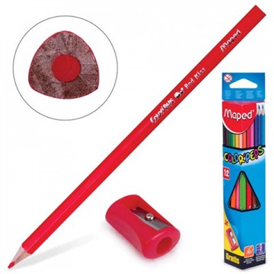 Карандаши 12цв 183213 с точилкой, трехгранные из липы, ударопрочный грифель Maped