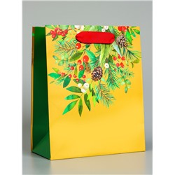 Пакет подарочный с тиснением, «Новогодний букет», люкс, 18×22.3×10 см