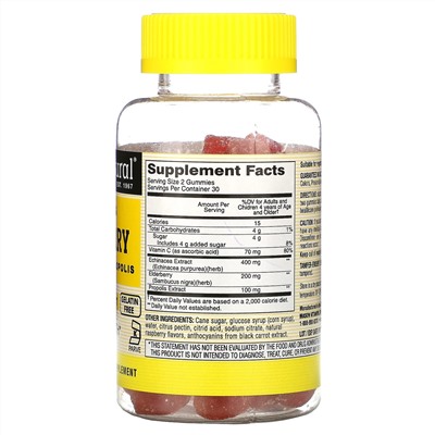 Mason Natural, бузина Sambucus с эхинацеей и прополисом, со вкусом малины, 60 жевательных мармеладок