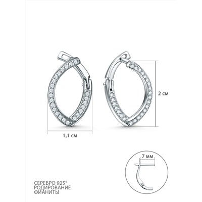 Серьги из серебра с фианитами родированные