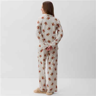 Пижама новогодняя женская (рубашка, брюки) KAFTAN «Мишка в шарфе», размер 52-54