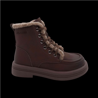 Ботинки из натуральной кожи на меху P-ML01-5 коричневые