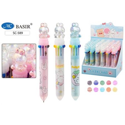 Ручка шариковая автоматическая 10-ти цветная "ЗАЙЧИК" SC-589 Basir