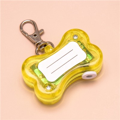 Маячок-адресник «Косточка» с наклейкой под записку, 3 режима свечения, пластик, металл, жёлтый