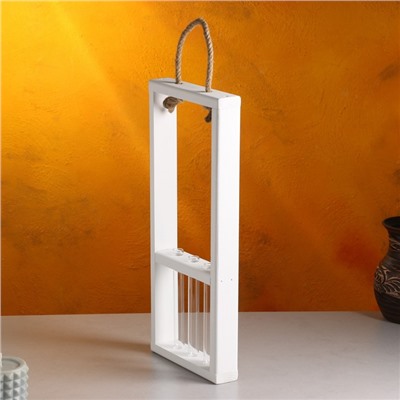 Кашпо деревянное, 18×5×40 см, 3 колбы, ручка - верёвка, белое