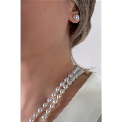 Набор бижутерии 3в1: Бусы жемчуг длинные сотуар 120см(60)+жемчужные пусеты + Подарок, в подарочном мешочке НАТАЛИ, 1131007