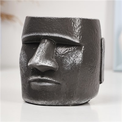 Декоративное кашпо для цветов «Истукан моаи», 100 мл, h=10 см, гипс, серое