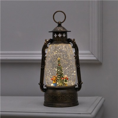 Светодиодная фигура «Фонарь с детьми и ёлкой» 15×30×12.5 см, пластик, батарейки ААх3 (не в комплекте), USB, свечение тёплое белое