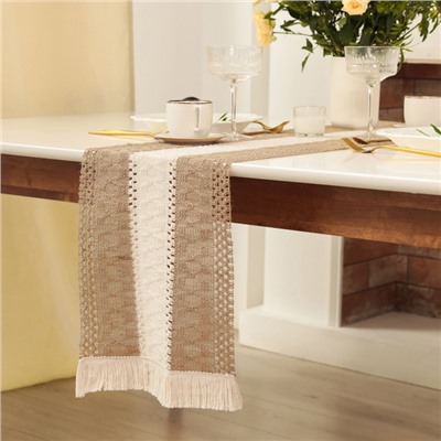 Дорожка «Этель. Сканди узор», коричневая, 32×150 см, 50% хлопок, 50% лён