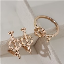 Комплект ювелирной бижутерии коллекция "Дубай" серьги и кольцо 18 р, покрытие позолота, вставка: фианиты, цвет: прозрачный, арт.314.896-18