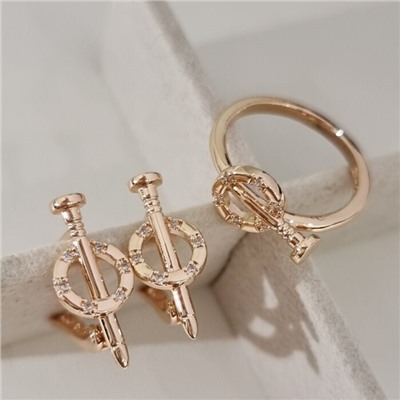 Комплект ювелирной бижутерии коллекция "Дубай" серьги и кольцо 20 р, покрытие позолота, вставка: фианиты, цвет: прозрачный, арт.314.896-20