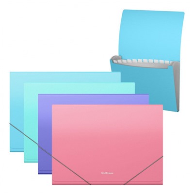 Папка 13 отд. на резинке А4 61212 Diagonal Pastel ассорти ErichKrause