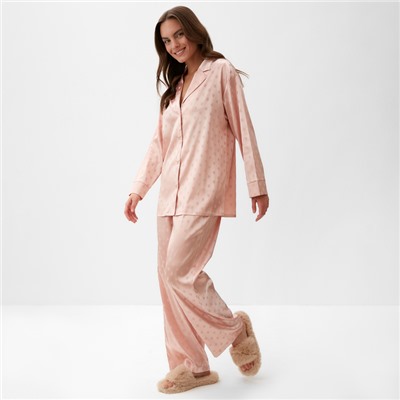 Пижама женская (рубашка, брюки) KAFTAN «Горох», розовая, размер 48-50