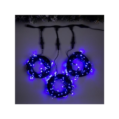 Гирлянда «Клип-лайт» 3 нити по 10 м, IP44, УМС, тёмная нить, 198 LED, свечение синее, 8 режимов, 24 В