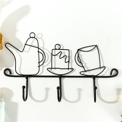 Крючки настенные «Чаепитие», декоративные металл, чёрный, 18.5×4×28.5 см