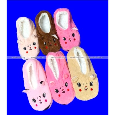 6 ПАР - Носки-тапочки с мехом Мордочки ЖЕНСКИЕ № 2