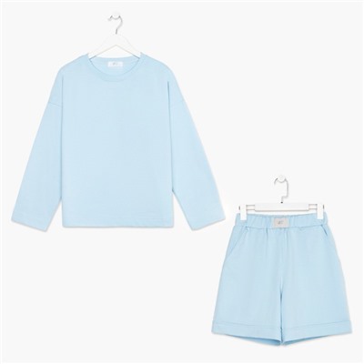 Костюм женский (толстовка, шорты) MIST, размер 40-42, голубой