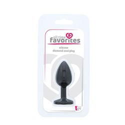 Черная гладкая анальная пробка с розовым кристаллом Silicone Diamond Plug - 7 см.
