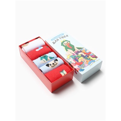 Носки женские новогодние набор 5 пар KAFTAN «Подарочек для тебя», размер 36-39 (23-25 см)