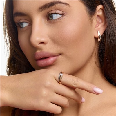 Комплект ювелирной бижутерии коллекция "Дубай" серьги и кольцо 19 р, покрытие позолота, вставка: фианиты и цирконы, цвет: прозрачный, арт.215.685-19