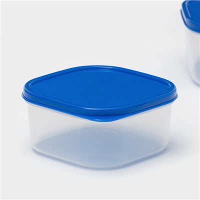 Набор контейнеров для хранения еды Доляна, квадратных, 2 шт.: 450 мл, 700 мл, пластик, прозрачные, крышка синяя