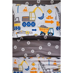 Детское постельное белье  с простыней на резинке  90*200 Юный строитель