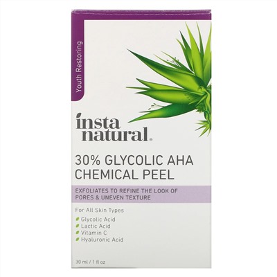 InstaNatural, химический пилинг с 30% гликолевой кислотой АГК, 30 мл (1 жидк. унция)