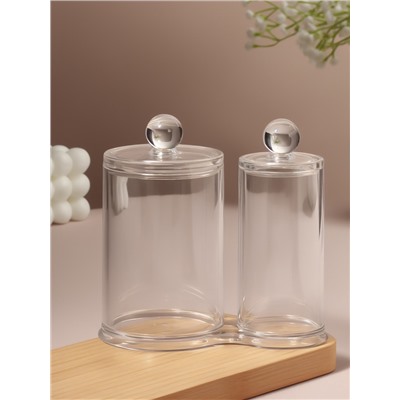 УЦЕНКА Органайзер для ватных палочек и дисков, с крышкой, 2 секции, 12.5×7.3×13.5 см, прозрачный