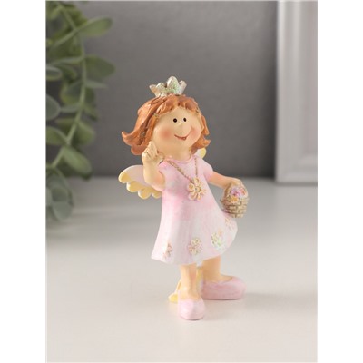 Фигурка полистоун «Принцесса-ангел в розовом платье с корзинкой цветов», 7×4×10 см