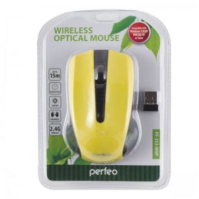 Мышь PERFEO беспров. оптич. "RAINBOW", 3 кн, USB, черно-желтая PF_3438 (PF-353-WOP-Y) PERFEO