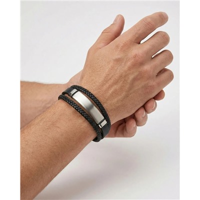 Браслет из стали на кожаном ремешке